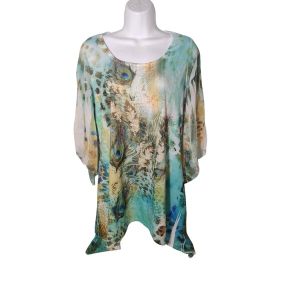 Cal Style Y2K Women's Peacock Fairy Knit Top M Boho Sharkbite Studded Artsy USA - Picture 2 of 7